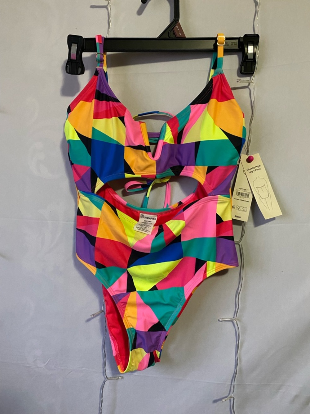 Colorblock Cutout One-Piece Swimsuit - Neon Geo Print